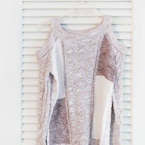 Rust/Cream Cold-Shoulder Sweater